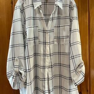 Fortune+Ivy White Shirt with Black Plaid